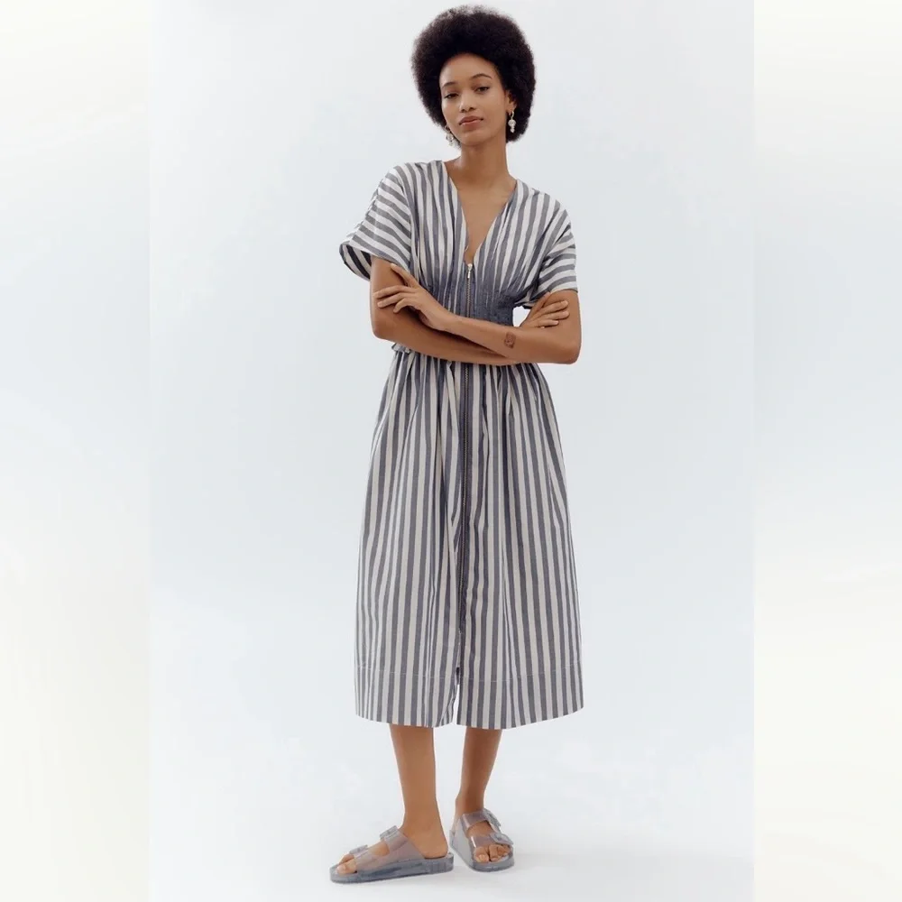 NWT By Anthropologie V-Neck Zip-Front Midi Dress - Picture 2 of 12